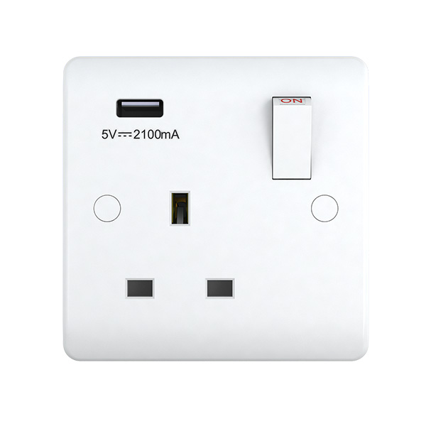 13 Amp S/Socket + USB Outlet, 2.1 Amp Wh-V